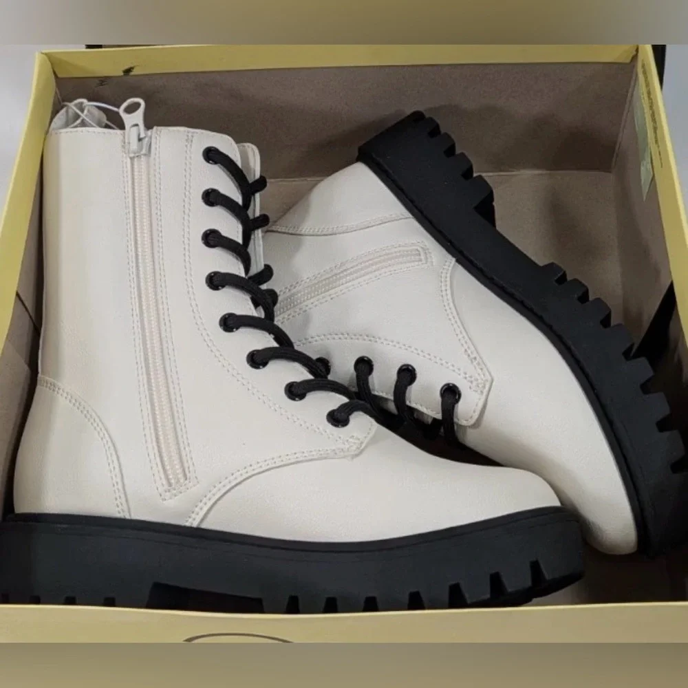 Art Class Combat Boots Khari Girls Sz 1 Cream Lace Up Zip Chunky New  NIB